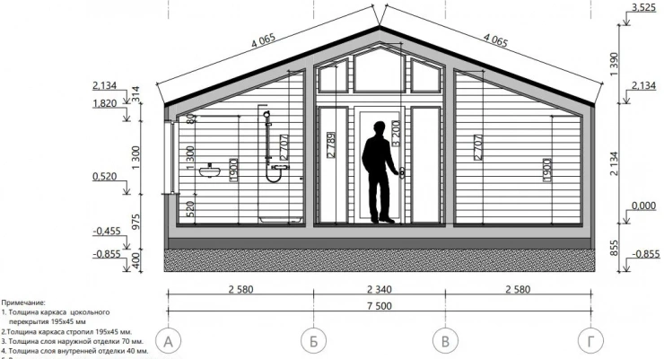 Загородного дома в стиле БарнХаус 6,4х7,3-71 м²